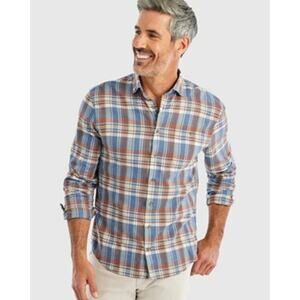 NWT Johnnie-O Greaves Hangin Out Surflannel Plaid Button Up Lake Size L, 2XL